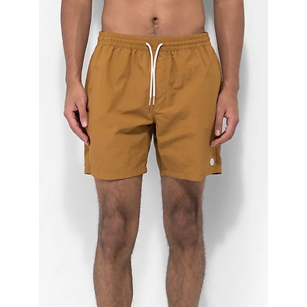 Mens Sz M Empyre Dark Khaki Board Shorts Floater Red Drawstring‎ Swim Trunk